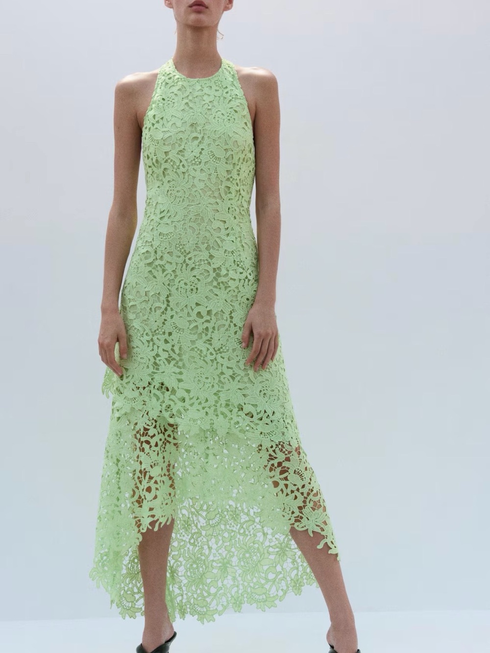 Viral H&M Light Green Lace Halter Midi Dress NWT Sz‎ XS